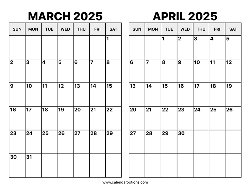 March And April 2025 Calendar Calendar Options