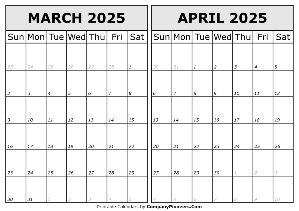 March April 2025 Calendar Printable Template