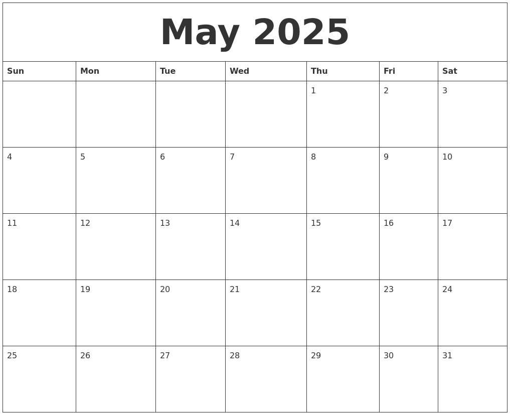 May 2025 May Calendar Pdf Printable Douglas J Jackson
