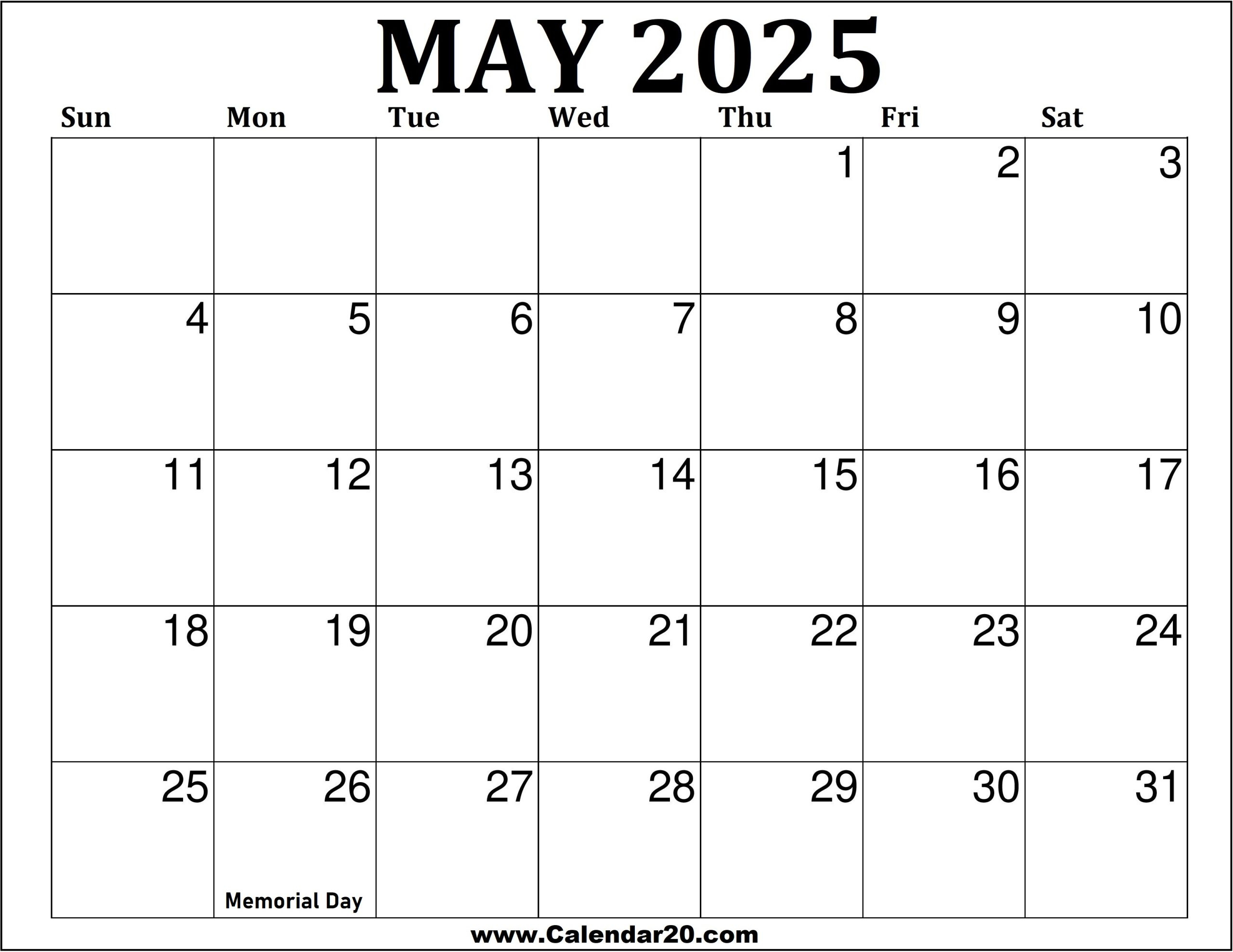 May 2025 Printable Calendar Calendar20