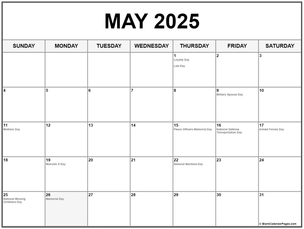 May 2025 Printable Calendar With Holidays Phil Trudie