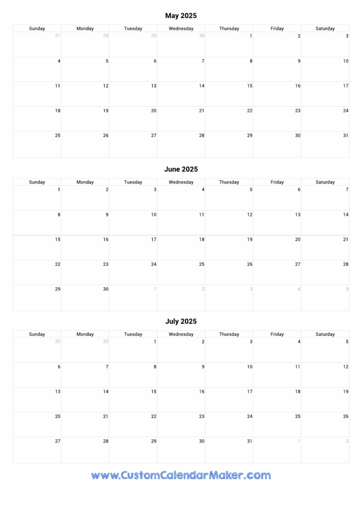 May June July 2025 Calendar Monday Start George J Pierce
