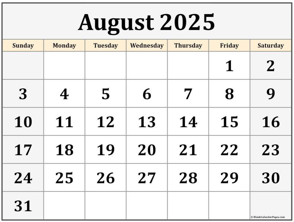 Month Of August Calendar 2025 Printable Alma D Klausen