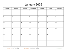Monthly 2025 Calendar Classic WikiDates