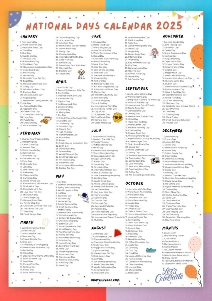 National Days Calendar 2025 Printable Free Printable Calendars