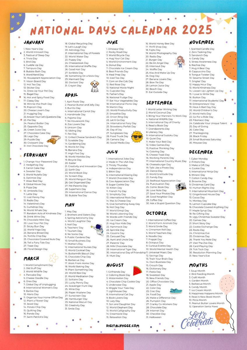 National Days Calendar 2025 Printable Free Printable Calendars