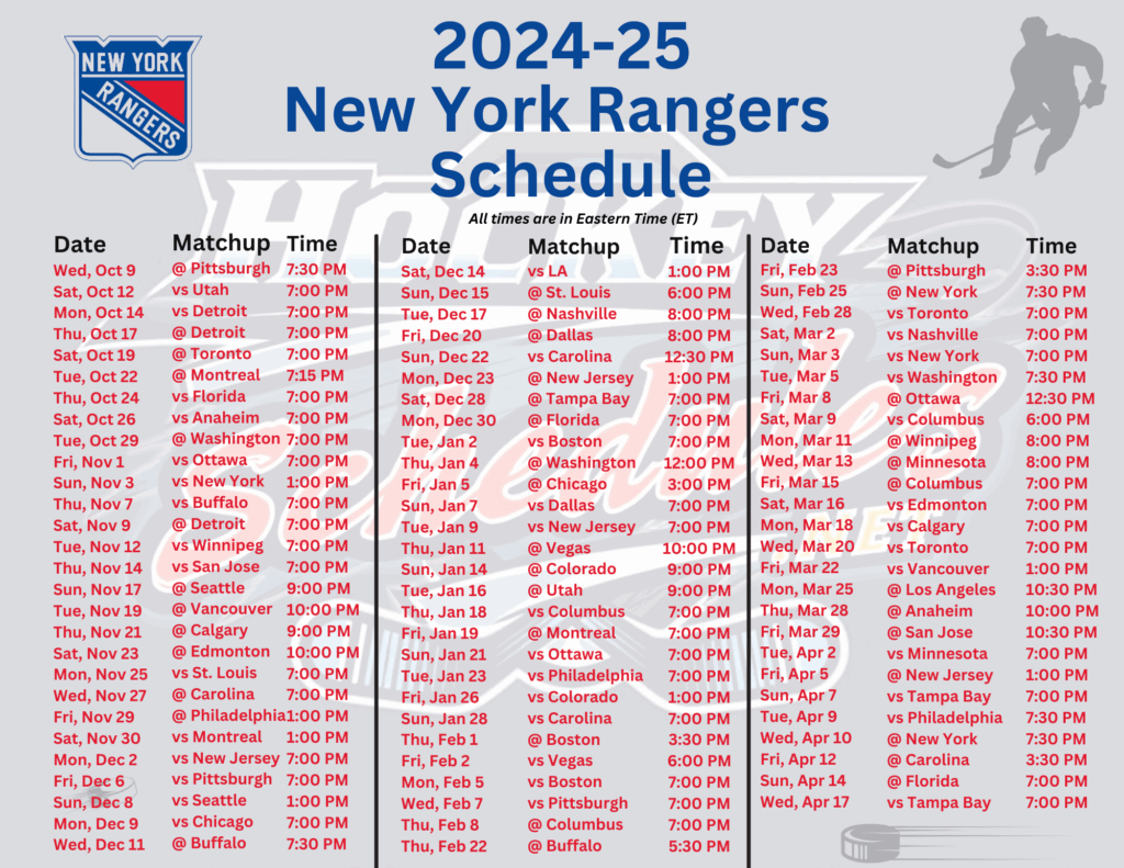 New York Rangers Calendar Farra Sara Ann