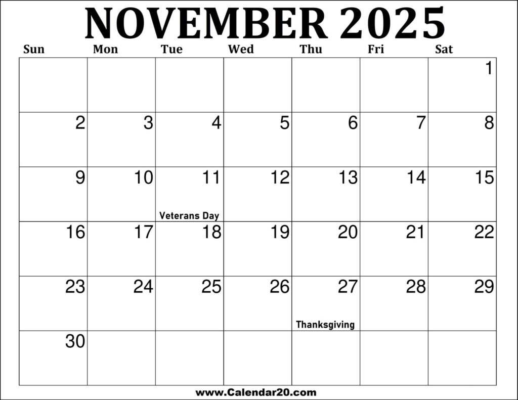 November 2025 Printable Calendar Calendar20