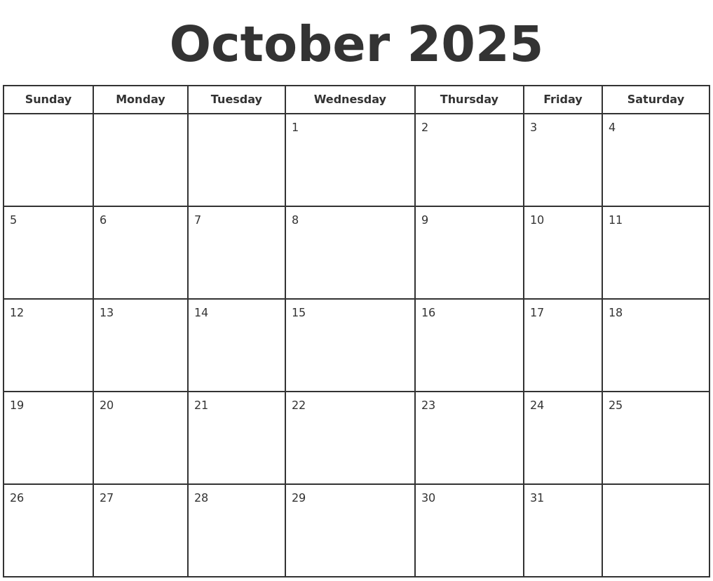 October 2025 Calendar Printable Free Download Pdf Ross G Stephens