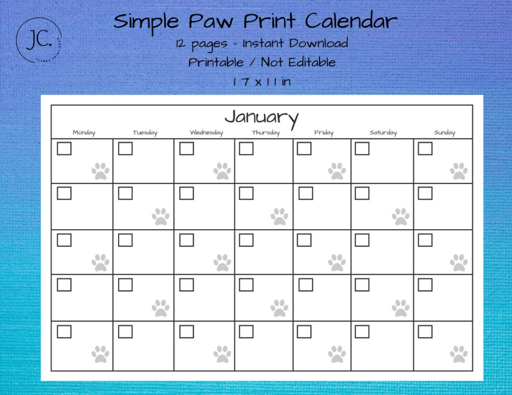 Paw Print Calendar 2025 Printable Nina A Villadsen