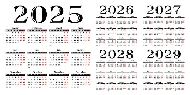 Premium Vector A Set Calendar Templates For A Year 2025 2029