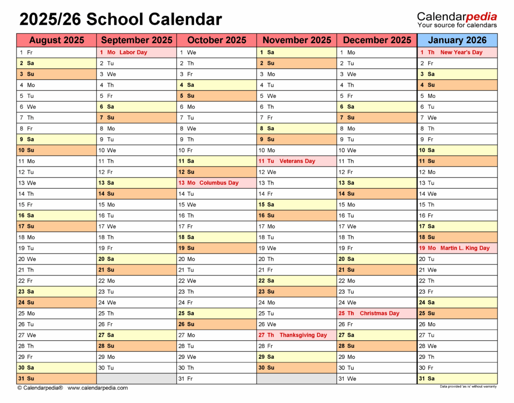 Printable 2025 2026 School Calendar A Comprehensive Guide For Students 