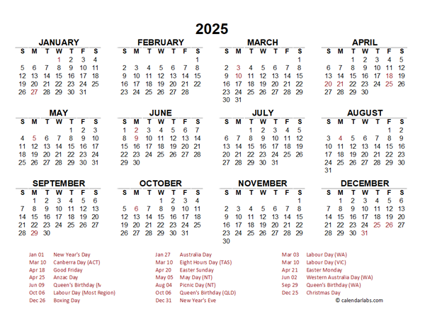 Printable 2025 Australian Calendar Printable Alma C Lorenzen