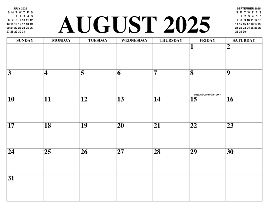 Printable August Calendar 2025 Caroline T Hedegaard