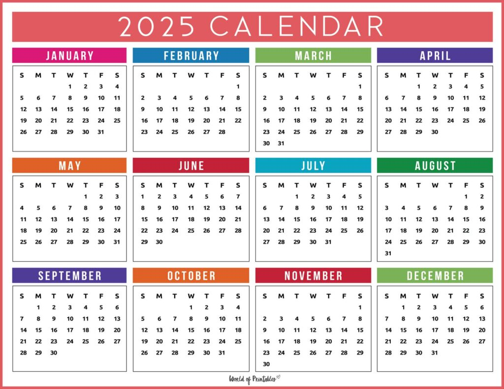 Printable Calendar 2025 Colorful Calendar 2025 Printable