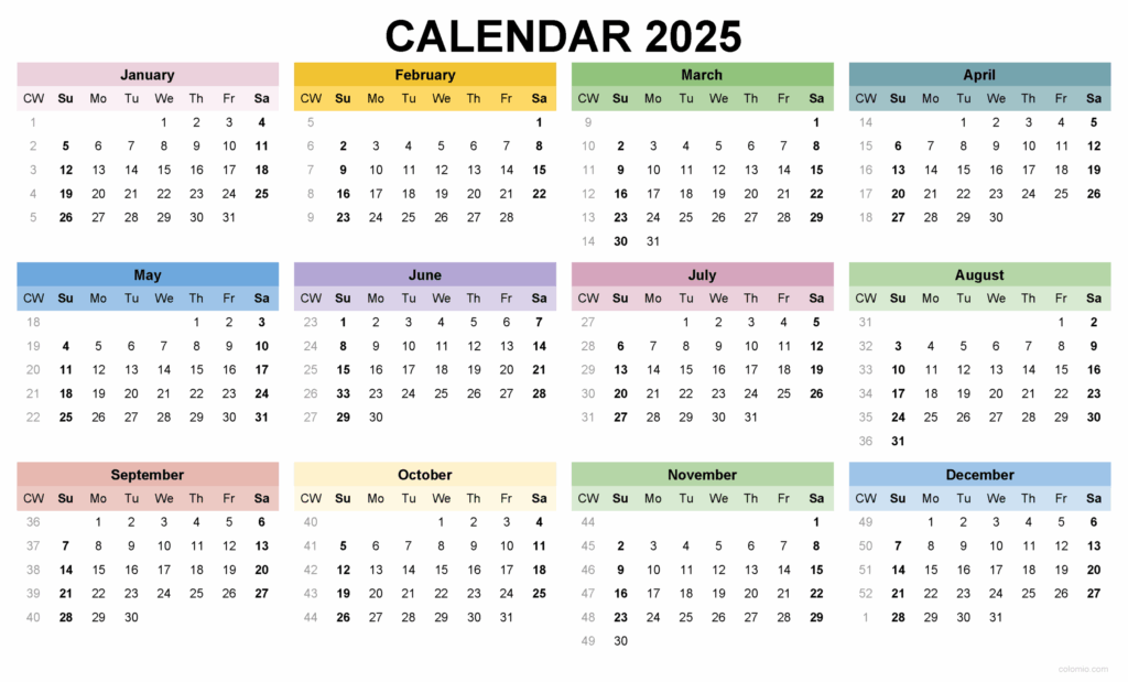 Printable Calendar 2025 Colorful Printable Calendars