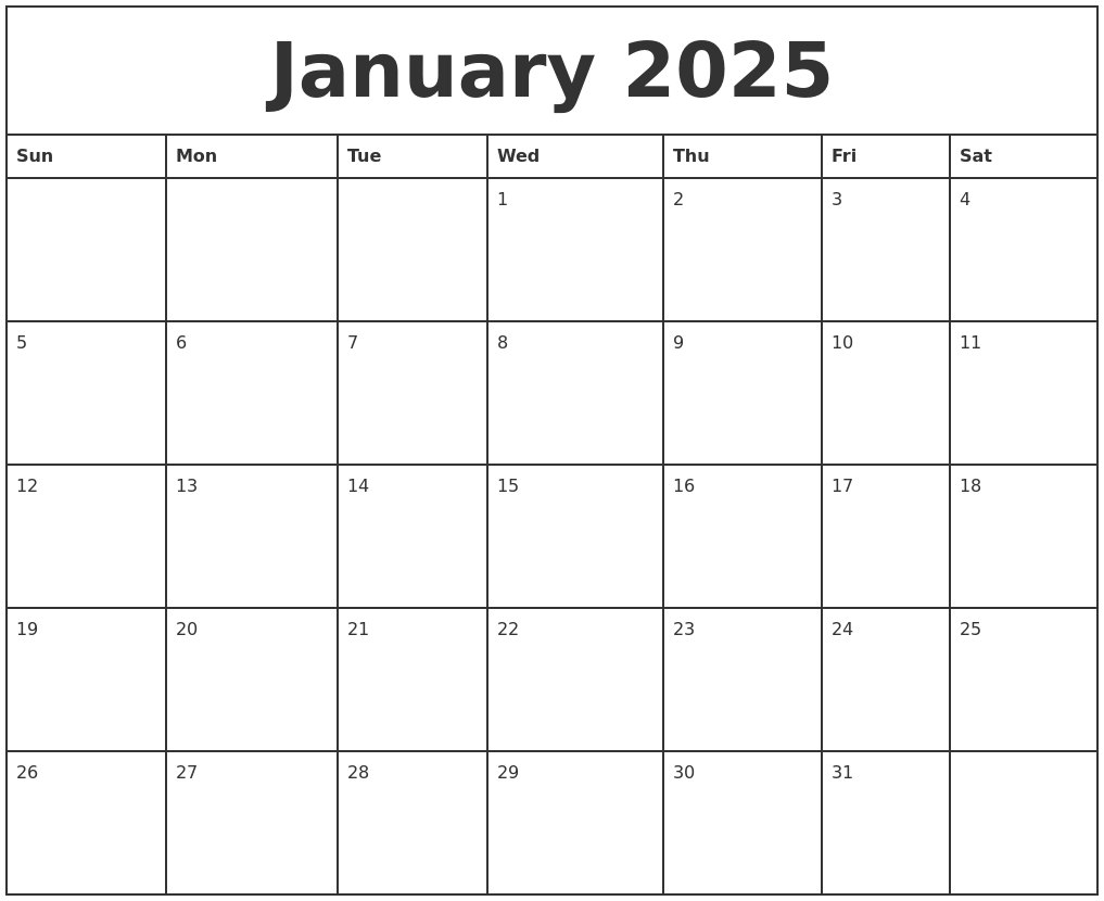 Printable Calendar 2025 January Pdf Glynis Norene