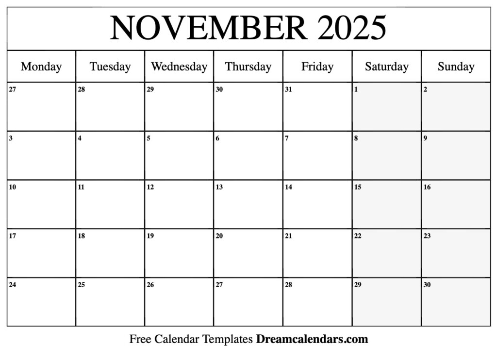 Printable Calendar 2025 November 2025 Inga Regina