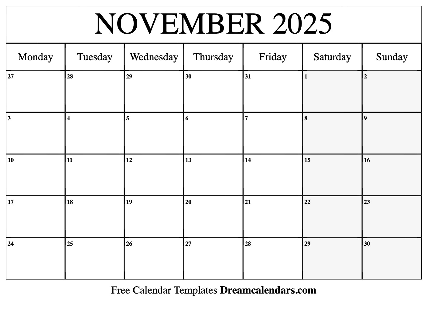 Printable Calendar 2025 November 2025 Inga Regina