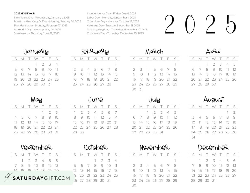 Printable Calendar 2025 With Holidays Julia Sosanna