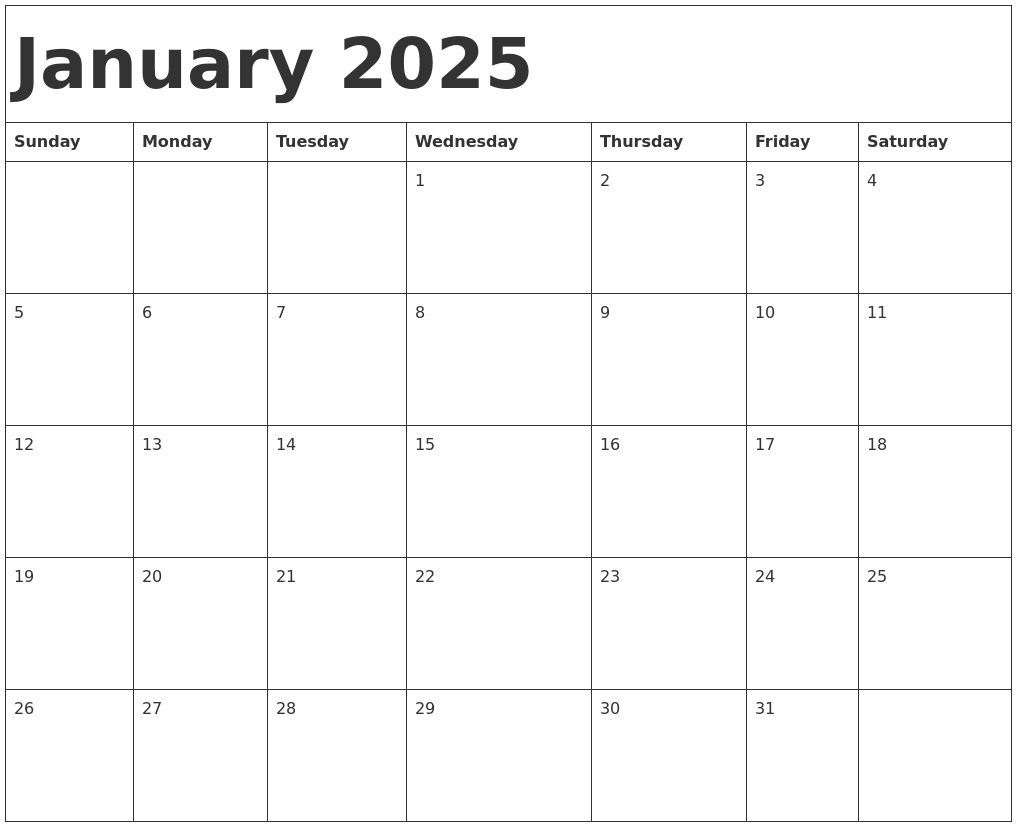 Printable Calendar For January 2025 Pdf Free Download Carter Evans