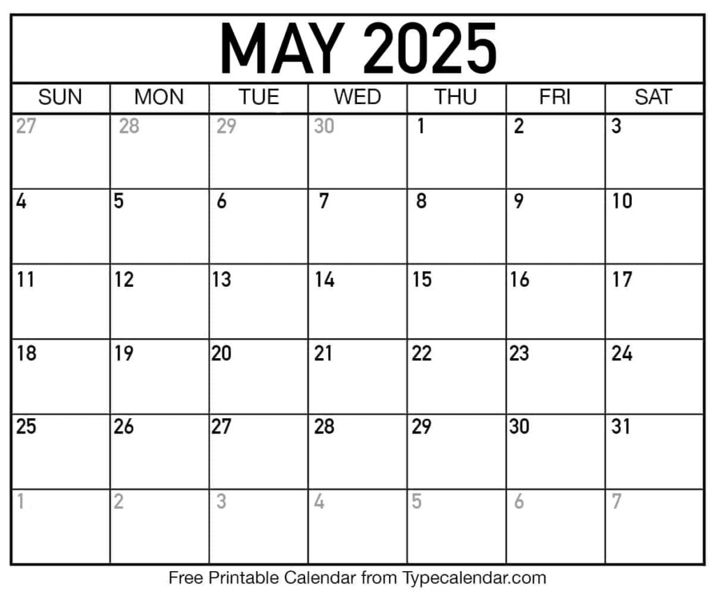 Printable Calendar May 2025 May 2025 Lok Carolyn Nash