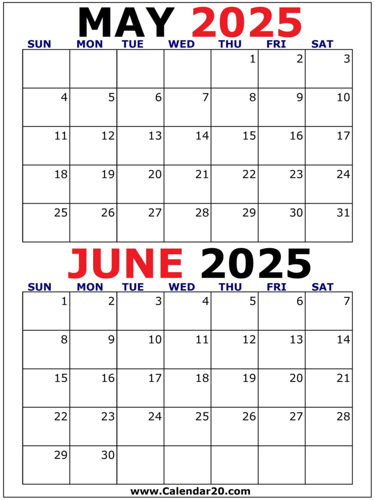 Printable Calendar May And June 2025 Sandi Valerie