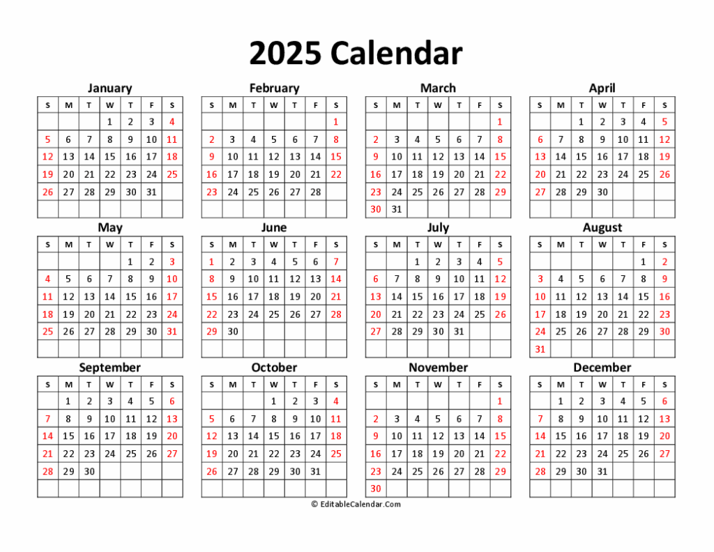 Printable Free Calendar 2025