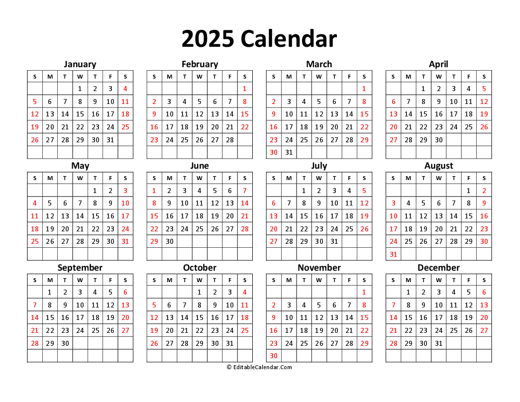 Printable Free Calendar 2025