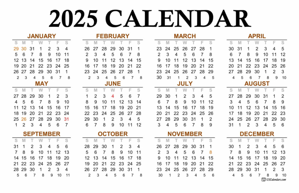 Printable Full Year 2025 Calendar Free Nata Dorella