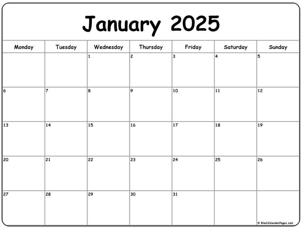 Printable January 2025 Calendar Starting Monday Morning Avanda Hubert