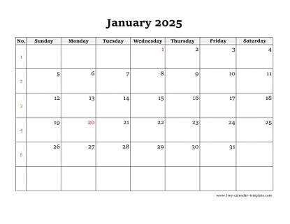 Printable Monthly Calendar 2025 Free calendar template