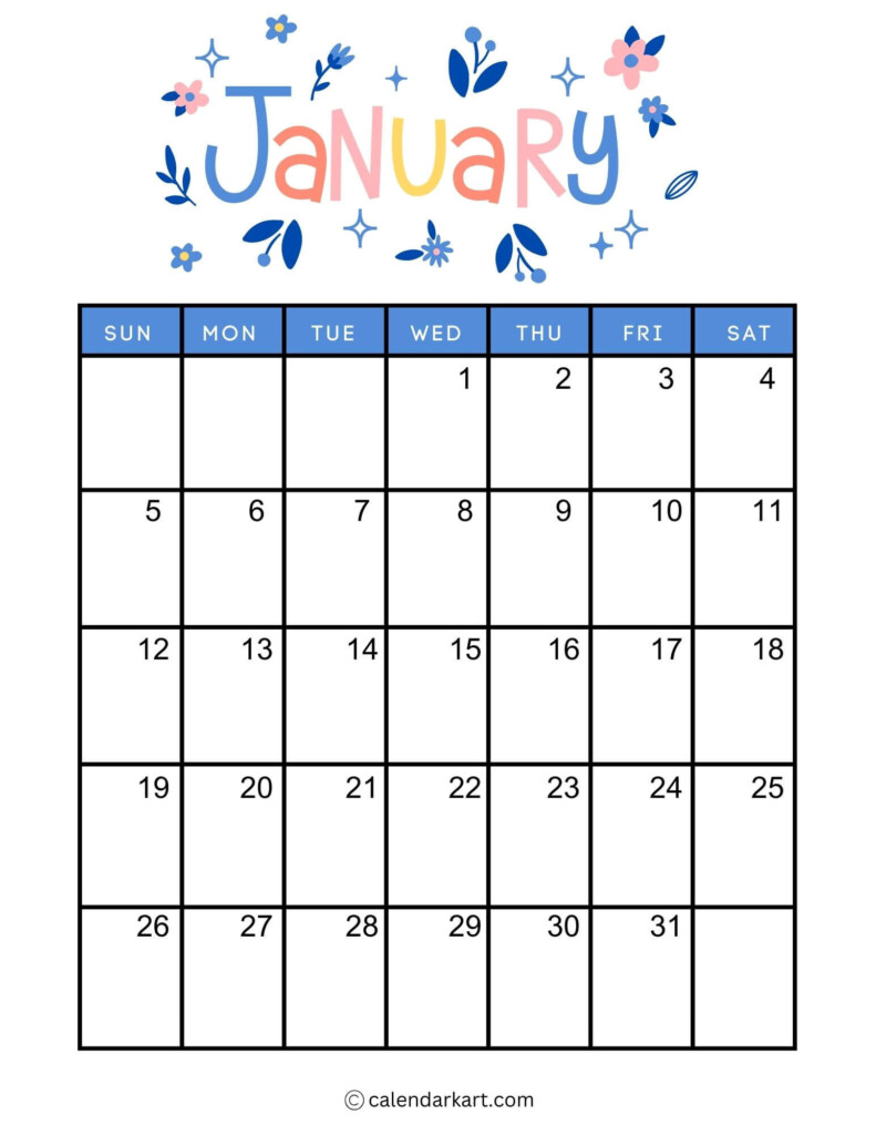 Printable Monthly Calendar 2025 Vertical Calendars 2025