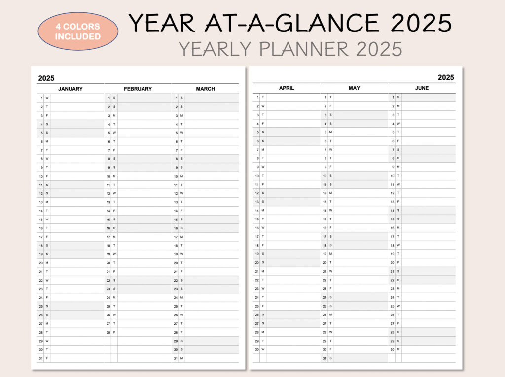 Printable Yearly Planner Calendar 2025 Yearly Overview 2025 Year At a 