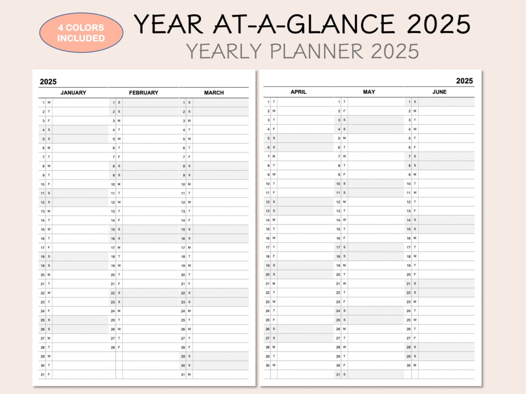 Printable Yearly Planner Calendar 2025 Yearly Overview 2025 Year At a 