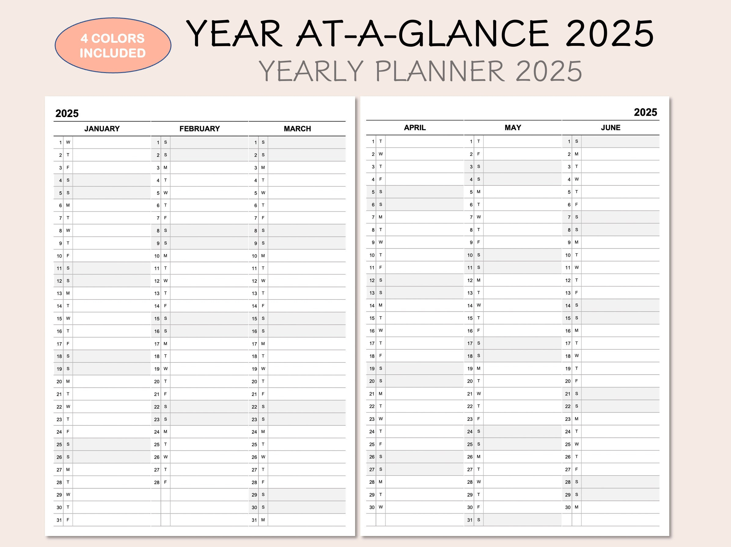 Printable Yearly Planner Calendar 2025 Yearly Overview 2025 Year At a