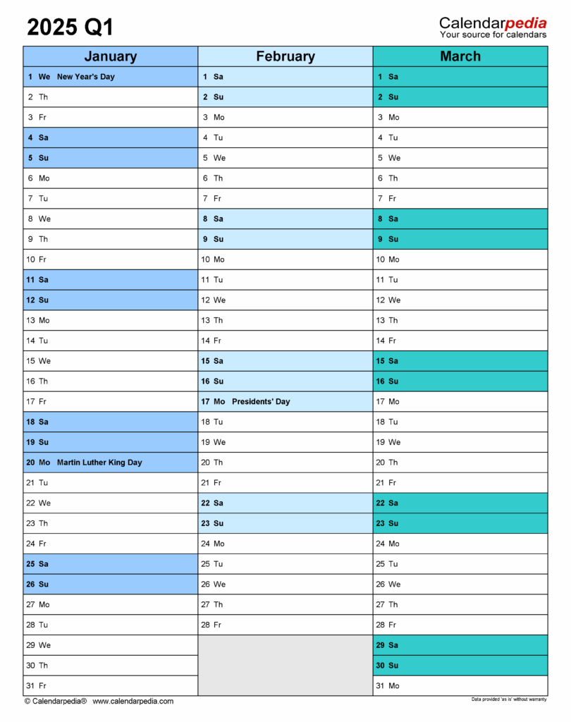 Quarterly Calendar 2025 And 2025 Printable Tiny P Medina