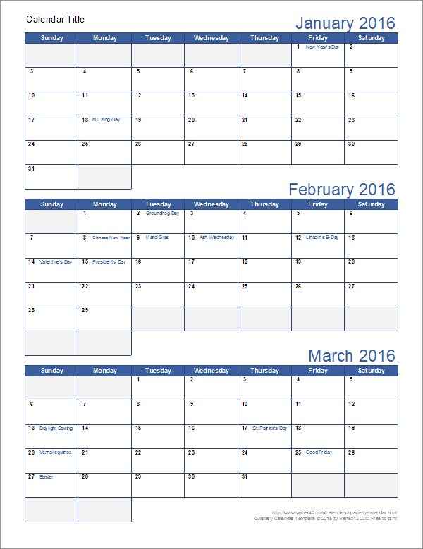 Quarterly Calendar 2025 Template Grata Brittaney