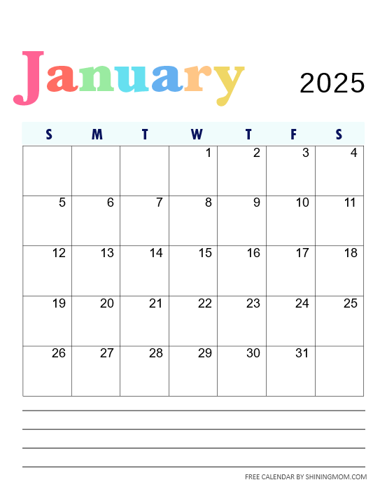 Shining Mom Calendar 2025 Printable Gretal Harriet