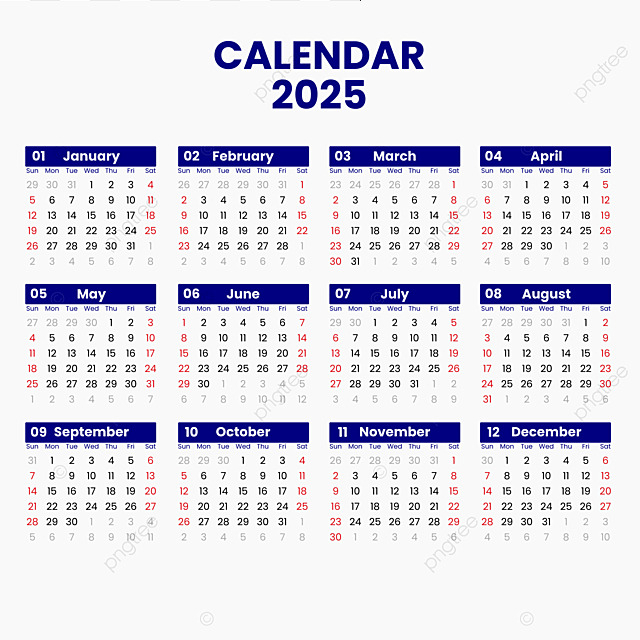 Simple Blue Calendar 2025 Vector Template Download On Pngtree