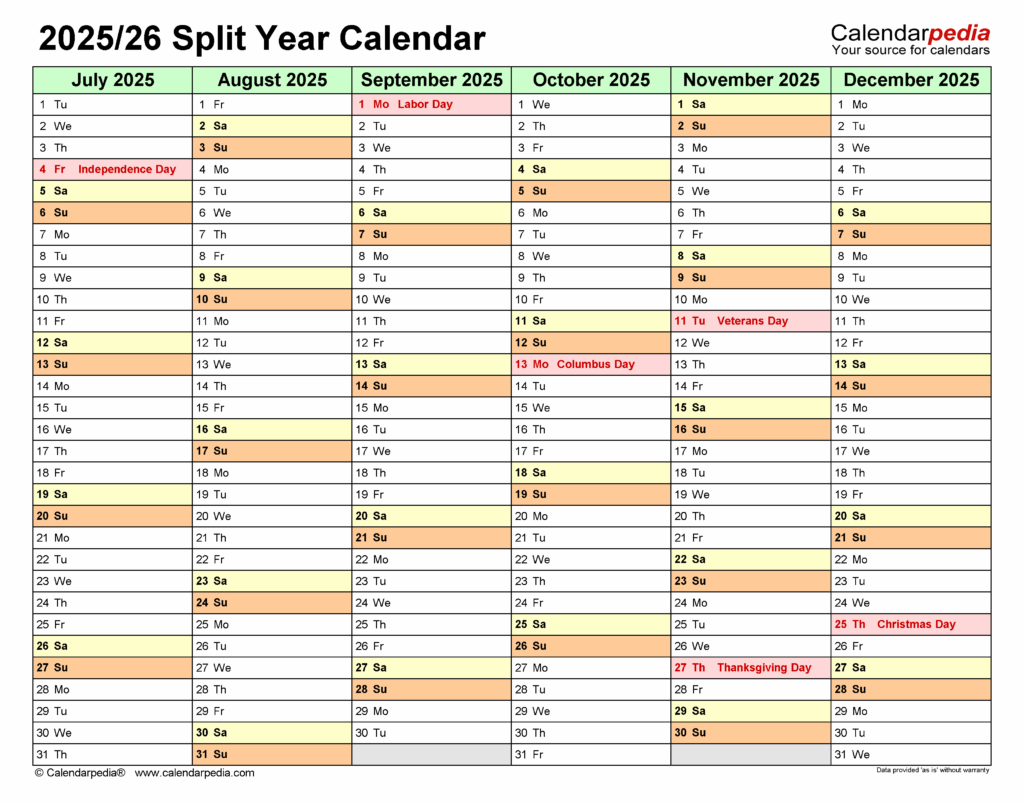Split Year Calendar 2025 2025 2025 Alma A Mathiasen