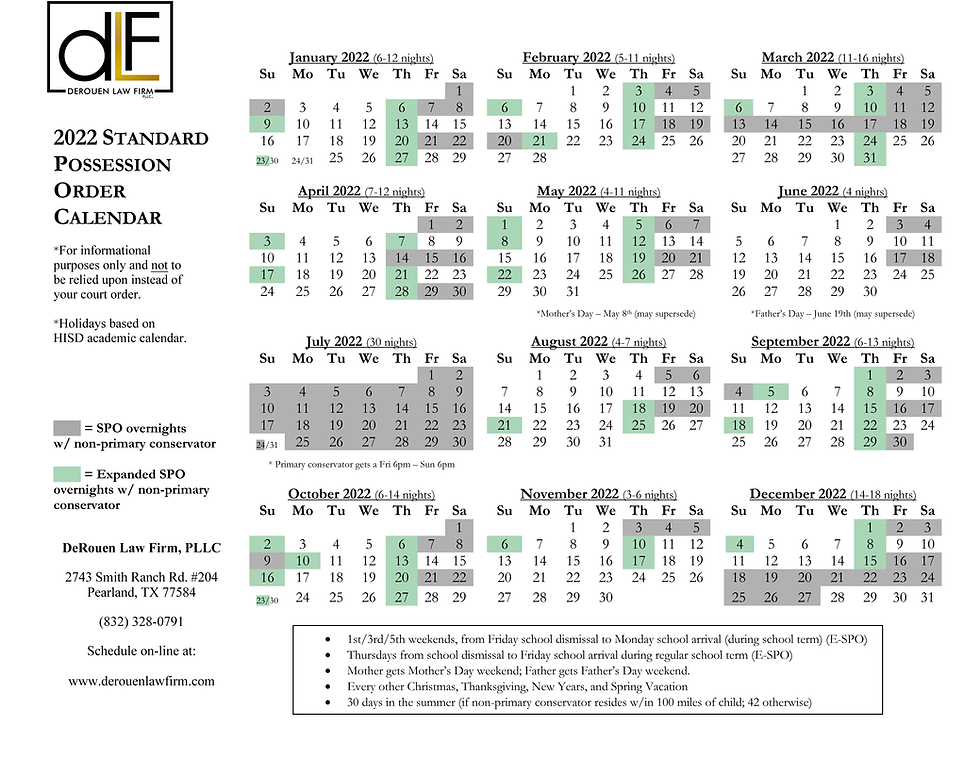 Texas Child Custody Calendar 2025 Pavati Stone