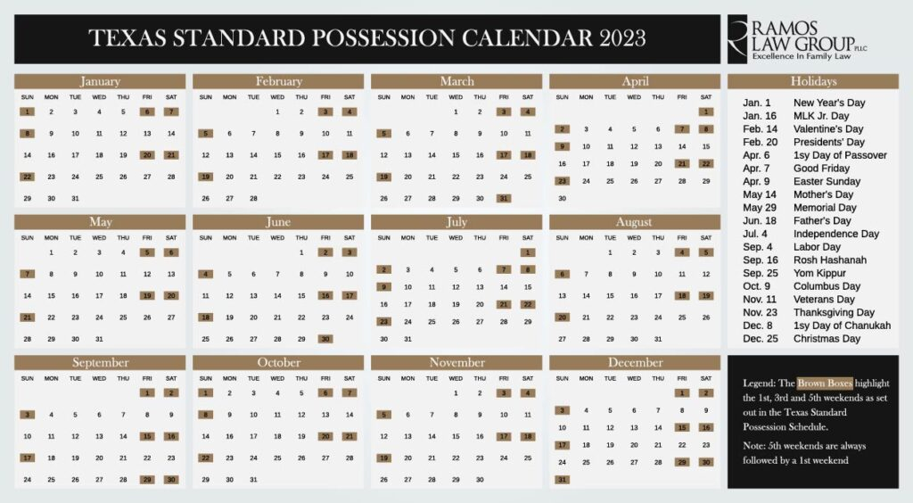 Texas Extended Standard Visitation Calendar 2025 Samir August