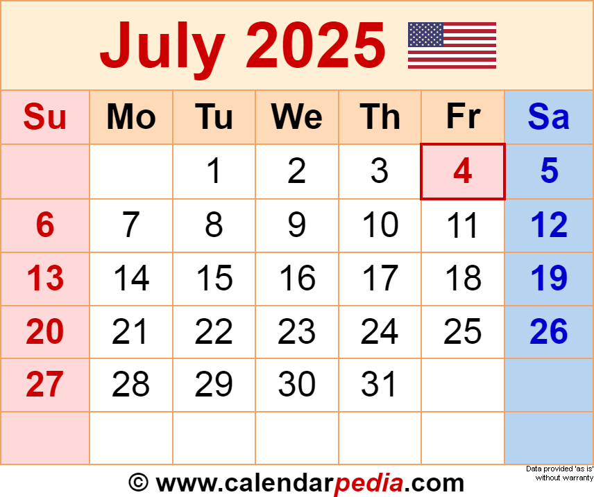 The Calendar For July 2025 Alma D Klausen