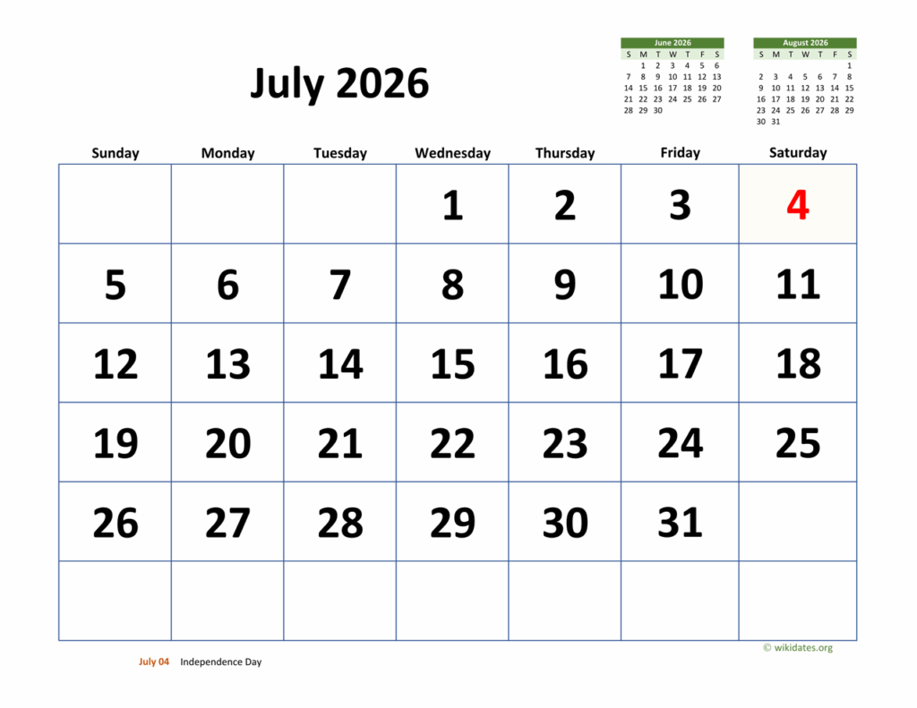 Type Calendar July 2025 2026 Winny Kariotta