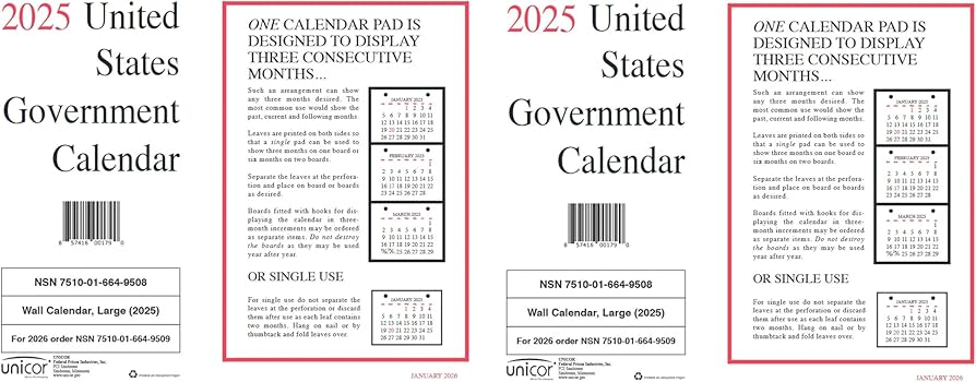 Unicor 2025 United States Government Calendar Printable Rina Caterina
