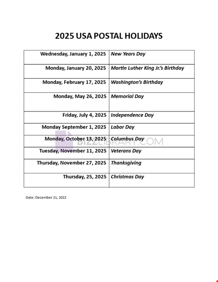 USPS Holidays 2025 Calendar A Comprehensive Guide Design Printable 