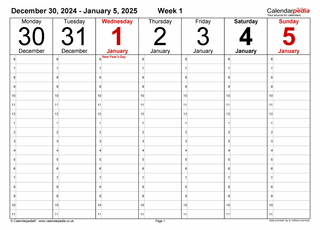 Weekly Calendar 2025 Printable Vicki R Otto
