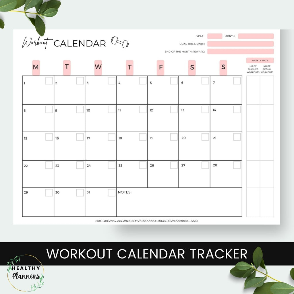 Workout Calendar 2025 Printable Lina Max