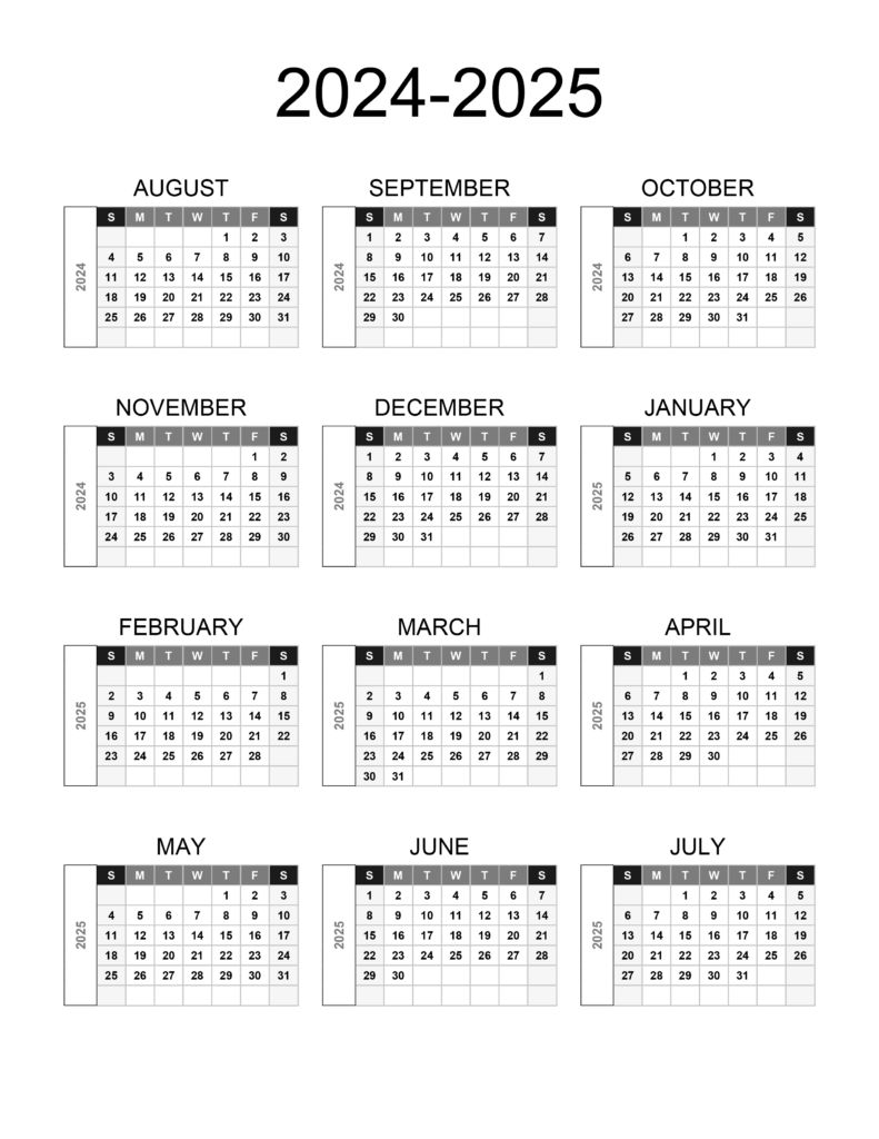 Yearly Calendar 2024 2025 Free calendar su